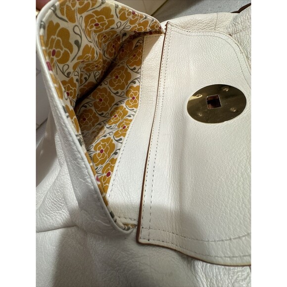 Emma Fox Lily Leather Ivory and Brown Leather Fold Over Crossbody Messenger Bag - Picture 8 of 12